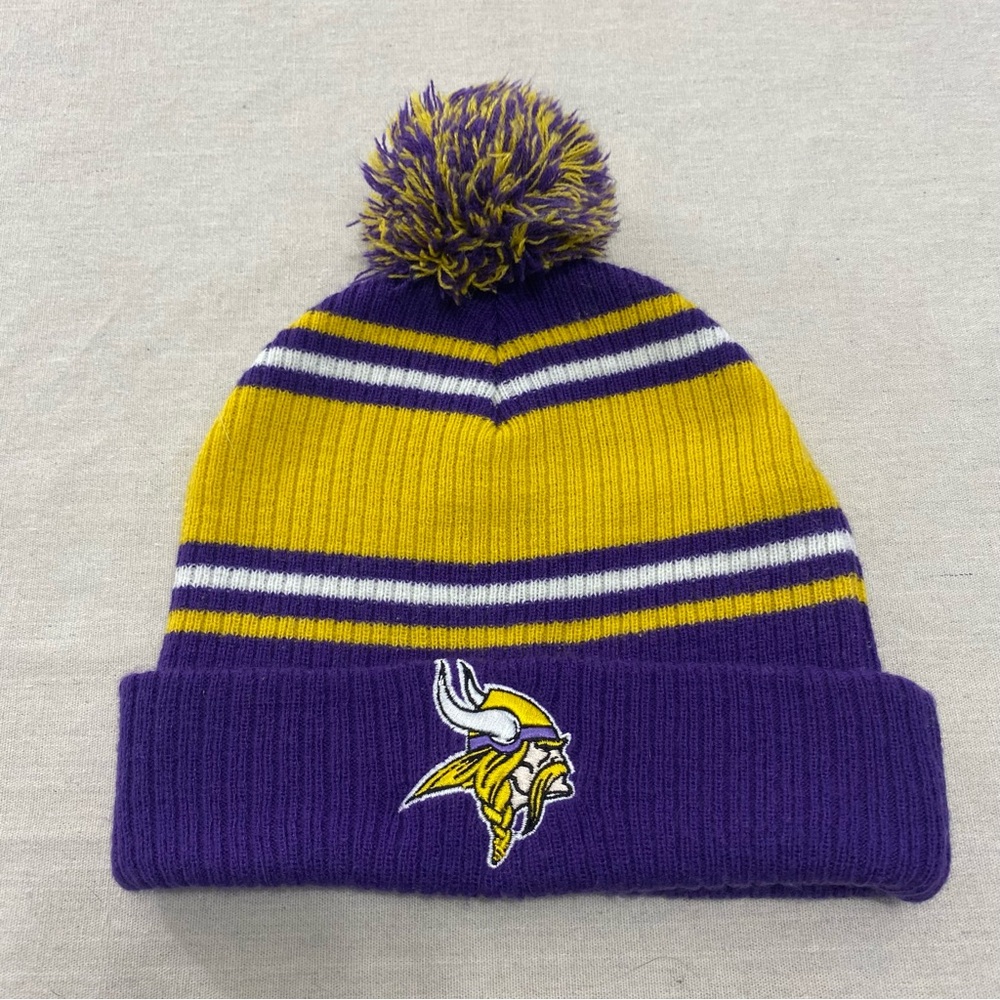 NFL Minnesota Vikings Cuffed Ribbed Knit Pom Pom Winter Hat Beanie Toque Unisex